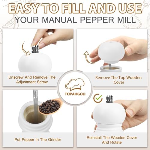 BOCHION Salt and Pepper Grinder Set of 2 Adjustable Ceramic Grinders