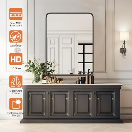 Wall-Mounted Bathroom Mirror 22 x 30 Inches Matte Black