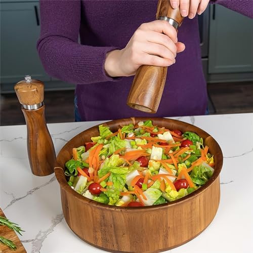 Salt and Pepper Grinder Set - 2pcs Oak Wood with Adjustable Rotor