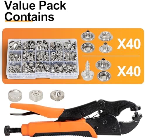 AnnYun Snap Button Kit with 40 Sets 15mm Stainless Snaps