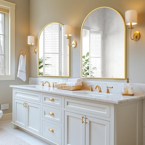 Arched Wall Mirror 28x40 Gold Metal Frame