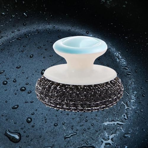Metal Dish Brush for Cast Iron Cleaning with Handle Blue