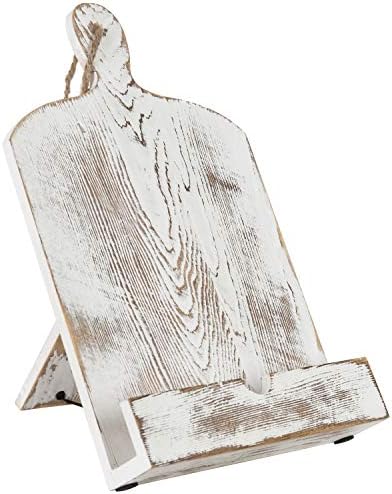 MyGift Recipe Book Holder Whitewashed Wood Stand