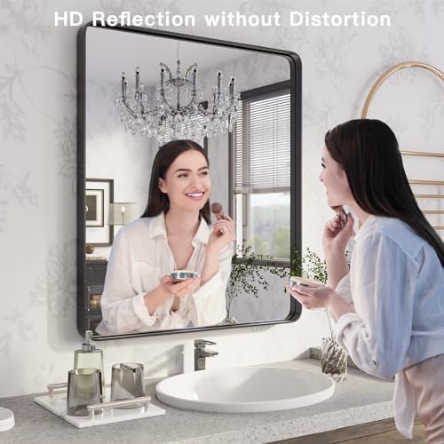 ISKM 22x30 Black Metal Wall Mirror for Bathroom and Bedroom