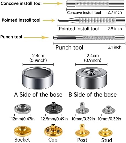 132 Sets Leather Snap Fasteners in 6 Colors