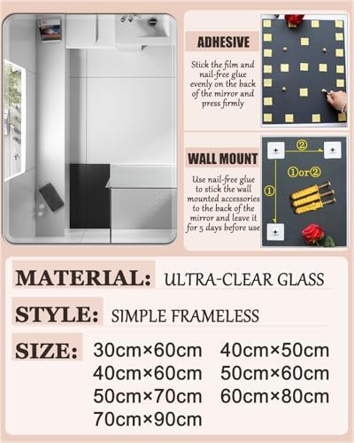 Frameless Bathroom Mirror with Beveled Edges 50x60cm