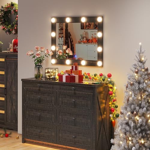 HWB 31x23 Inch Farmhouse Mirror with LED Lights