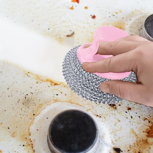 Steel Wool Brush with Adjustable Pink Handle