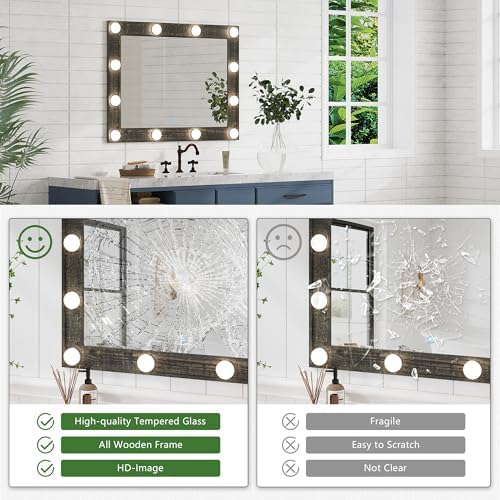 HWB 31x23 Inch Farmhouse Mirror with LED Lights