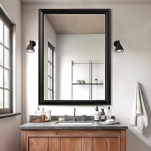 NicBex 40x30 Inch Wall Mounted Mirror Black Aluminum Frame