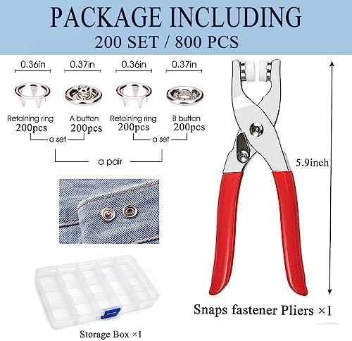 GTAAOY 800PCS Metal Snaps Buttons Kit with Pliers for DIY Crafts Sewing
