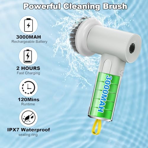 Electric Spin Scrubber with 5 Brush Heads and 2 Speeds Grey