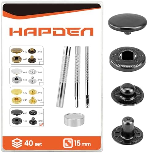 HAPDEN 15mm Black Snap Buttons 40 Sets with Tools