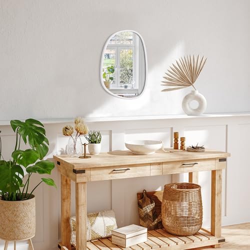 Asymmetrical Wall Mirror with White Wooden Frame