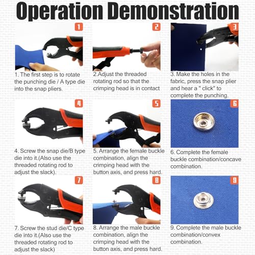60-Set Snap Fastener Tool Kit with Heavy Duty Pliers