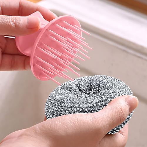 Steel Wool Brush with Adjustable Pink Handle