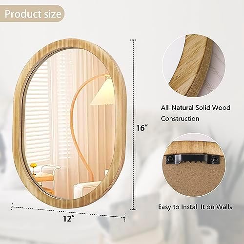 JJUUYOU Oval Wall Mirror with Wooden Frame