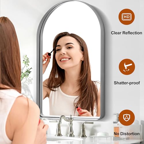 40x30 Inch Arch Silver Bathroom Mirror