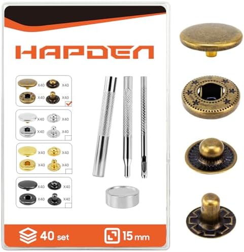 HAPDEN 15mm Bronze Snap Buttons 40 Sets with Tools