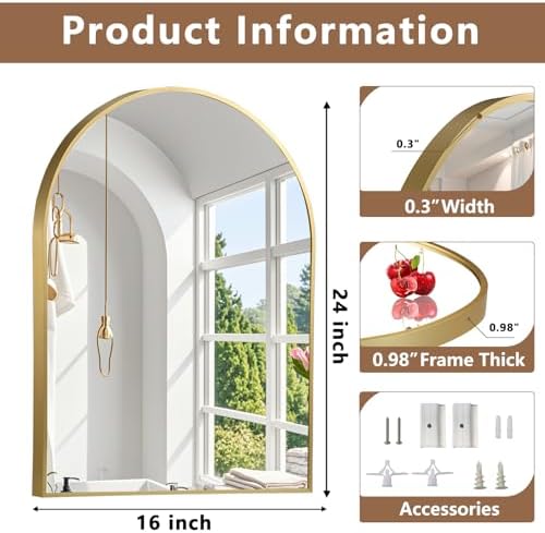 JENBELY 16x24 Arched Gold Mirror