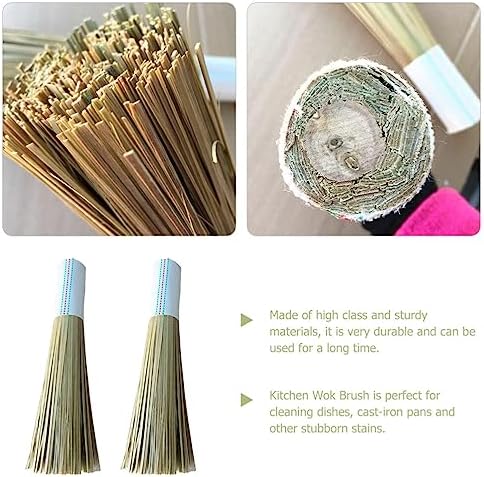 EXCEART Bamboo Wok Brush for Cast Iron Skillet