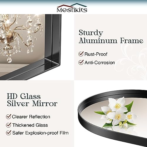28x40 Inch Black Arched Mirror for Bathroom