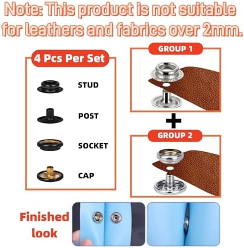 SUNOR 100 Sets Heavy Duty Snap Buttons Kit