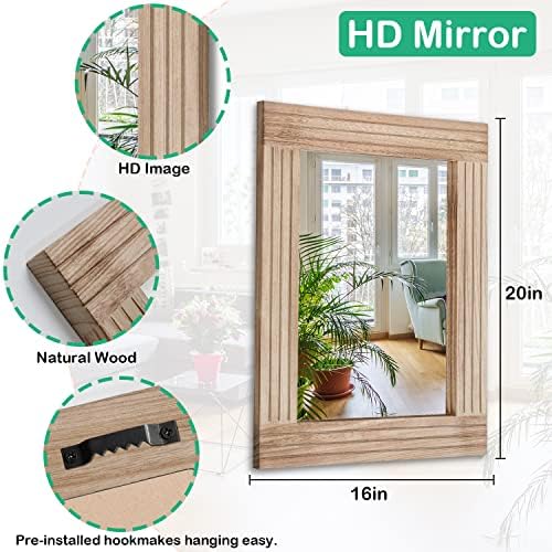 Retro Wooden Wall Mirror 20x16 Inches