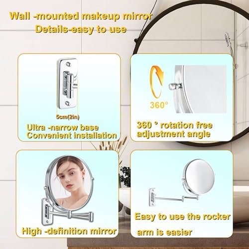 Owosald Wall Mounted Makeup Mirror with 1X10X Magnification