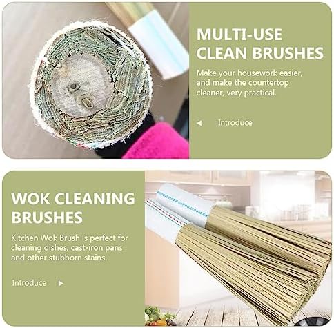 EXCEART Bamboo Wok Brush for Cast Iron Skillet
