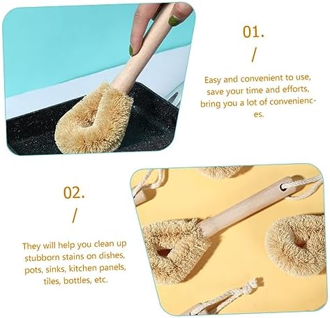Healifty 2pcs Long Handle Bamboo Kitchen Scrub Brush