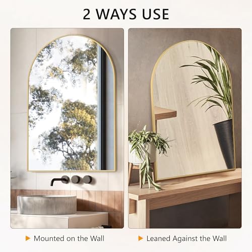 Arched Wall Mirror 28x40 Gold Metal Frame