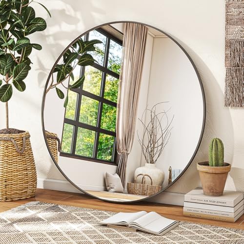 VETROVUE 24-Inch Black Round Mirror with Metal Frame