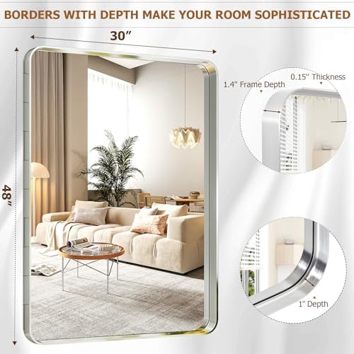 VETROVUE Silver Wall Mirror 48x30 Inch Modern Design