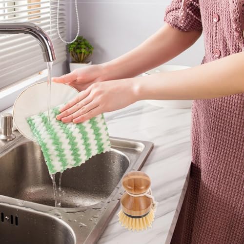 Cabilock 2pcs Bamboo Dish Cleaning Brush for Kitchen and Bathroom