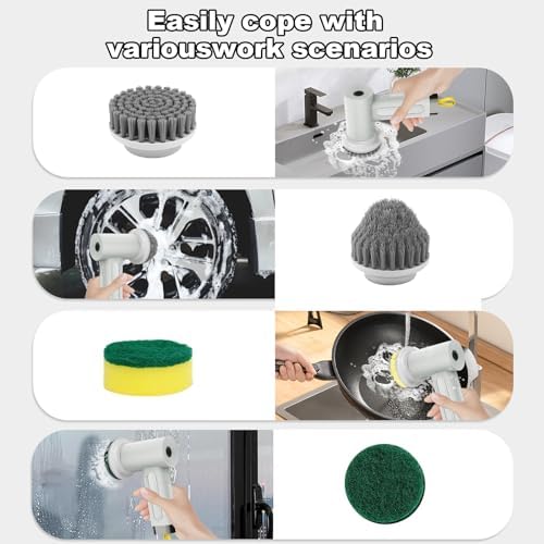 Electric Spin Scrubber with 5 Brush Heads and 2 Speeds Grey