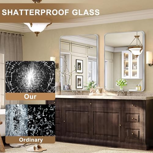 Inbenioso 40x30 Silver Aluminum Framed Mirror with Rounded Corners