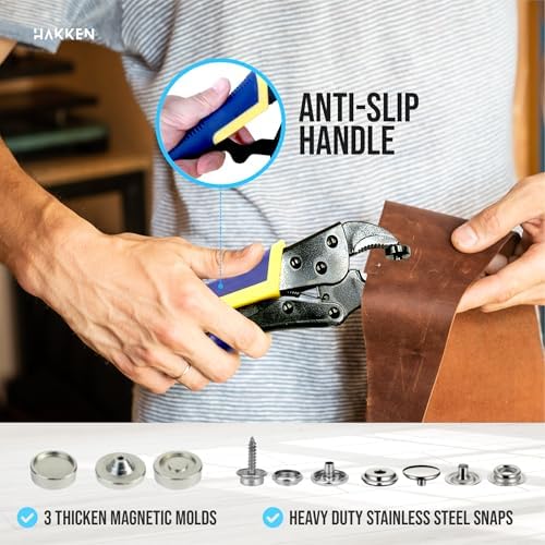 HAKKEN Heavy Duty Snap Fastener Tool with 3 Magnetic Dies