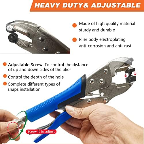 Heavy Duty Snap Fastener Kit with 15mm Marine Snap Pliers Blue