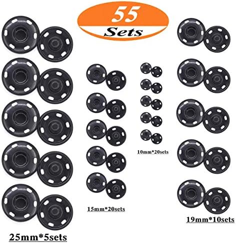 Enosea 55 Sets Sew-on Snap Buttons 4 Sizes Metal Fasteners