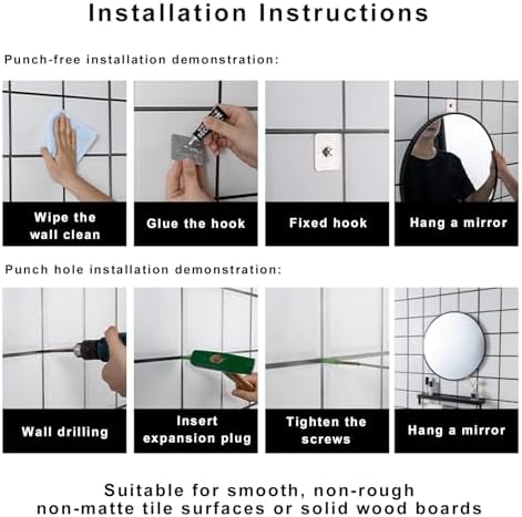 ZPRYZHD 50cm Black Round Wall Mirror with Shatterproof Glass
