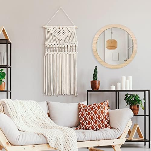 JJUUYOU 16 Round Farmhouse Wall Mirror with Wood Frame