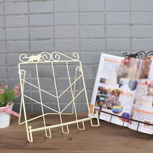 ZDOYUN Retro Wire Cookbook Stand with Double Arms and Base - White