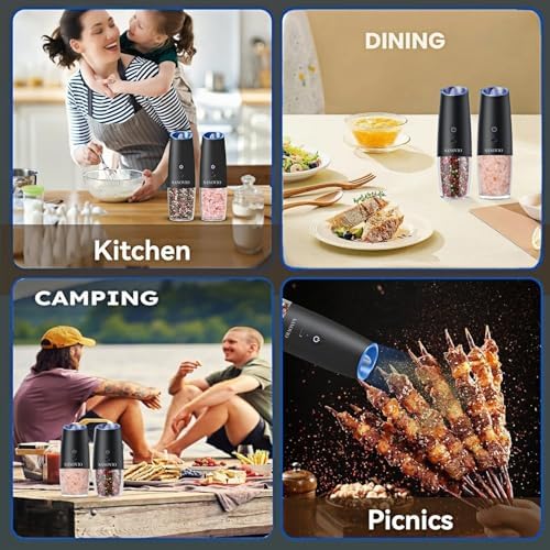 SANOVIO Electric Salt Pepper Grinder Set 2 Pack Gravity Activated