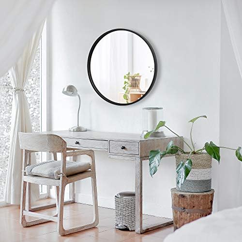 Saicool 18-Inch Black Circle Wall Mirror with Metal Frame