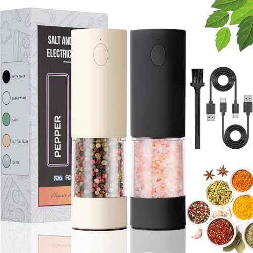 OPIIV 2 Pack Electric Salt Pepper Grinder Set - USB Rechargeable with LED Light