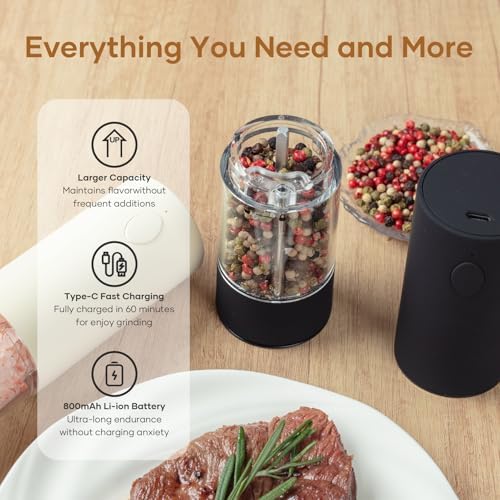 OPIIV 2 Pack Electric Salt Pepper Grinder Set - USB Rechargeable with LED Light