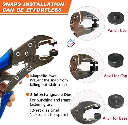 Heavy Duty Snap Fastener Kit with 15mm Marine Snap Pliers Blue