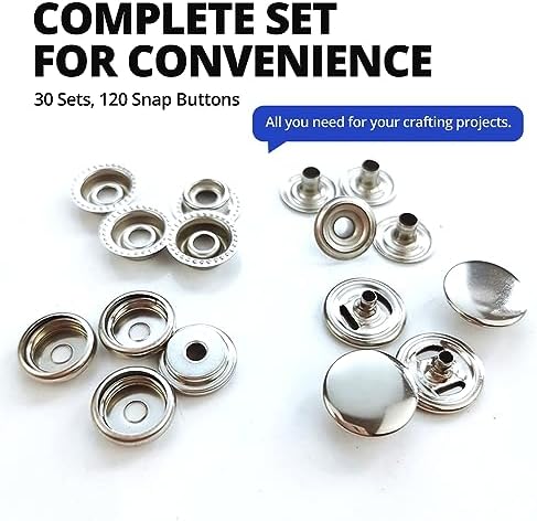 120 pcs Stainless Steel 15mm Snap Fasteners Kit for Fabric and Jeans
