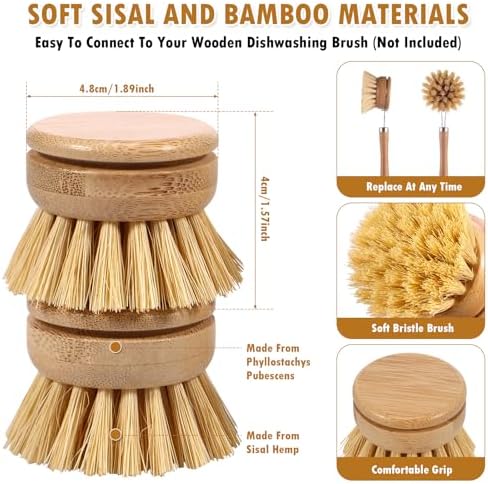 Bamboo Dish Brush Head Set of 6 Eco-Friendly Cleaning